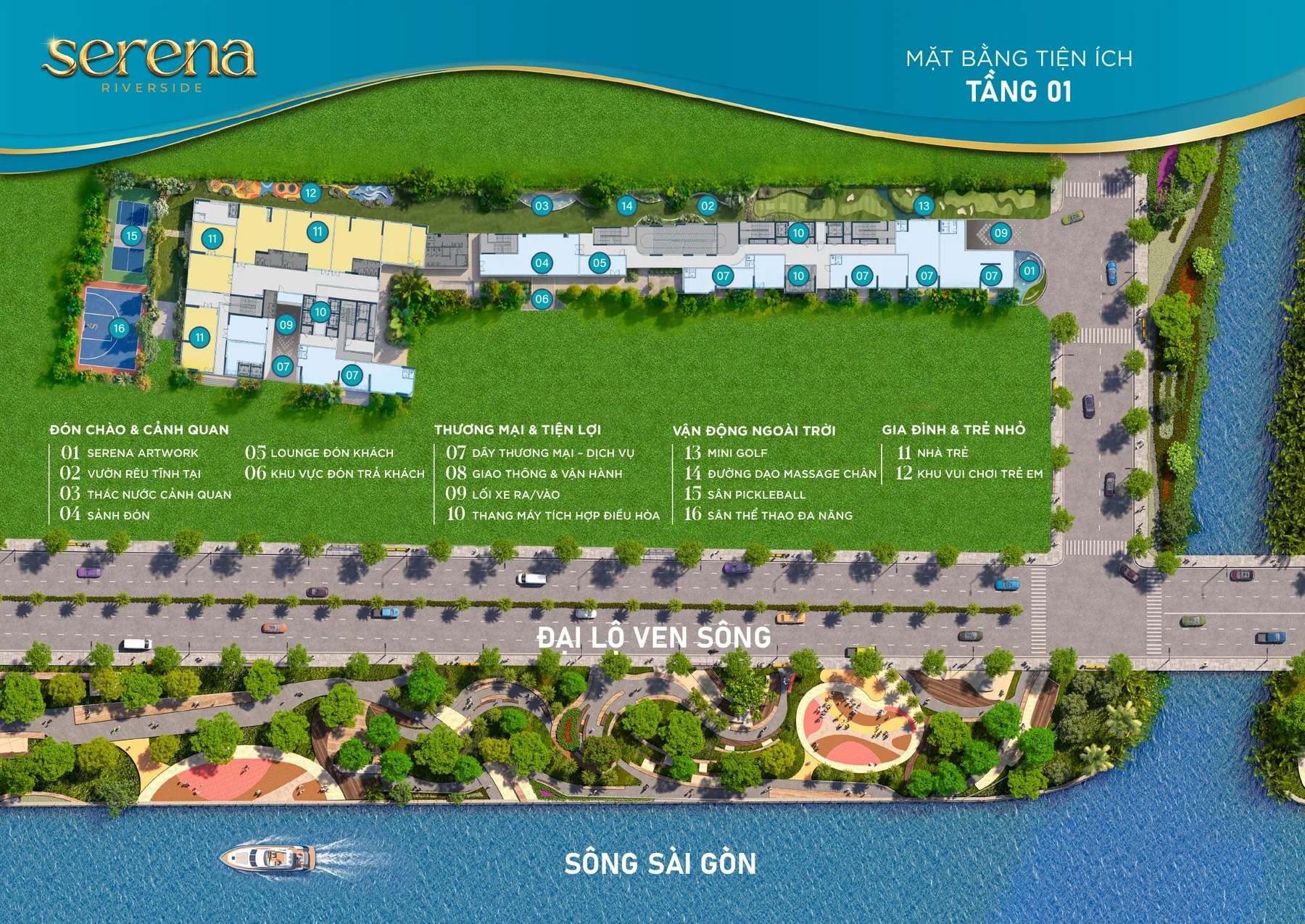 Mặt bằng tiện ích Serena Riverside tầng 01