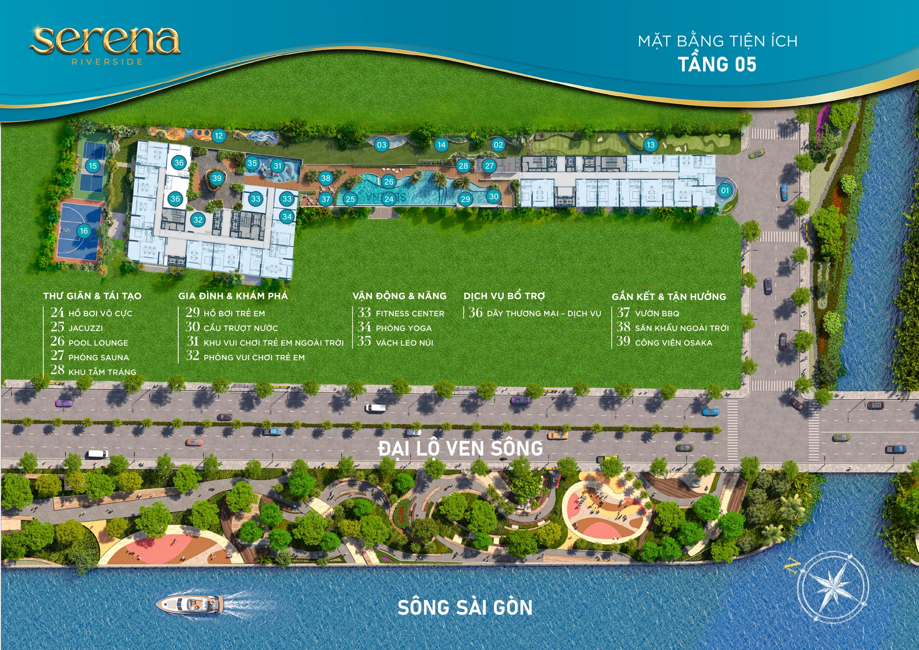 Mặt bằng tiện ích Serena Riverside tầng 05