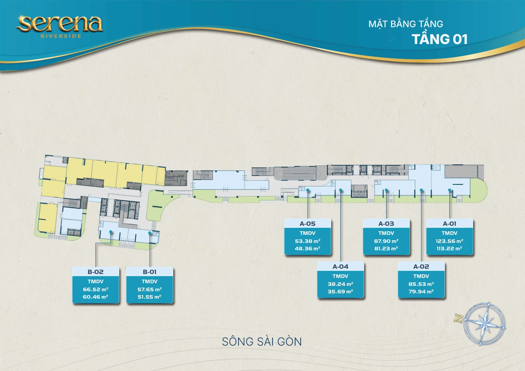 Mặt bằng tầng điển hình Serena Riverside Tầng 01