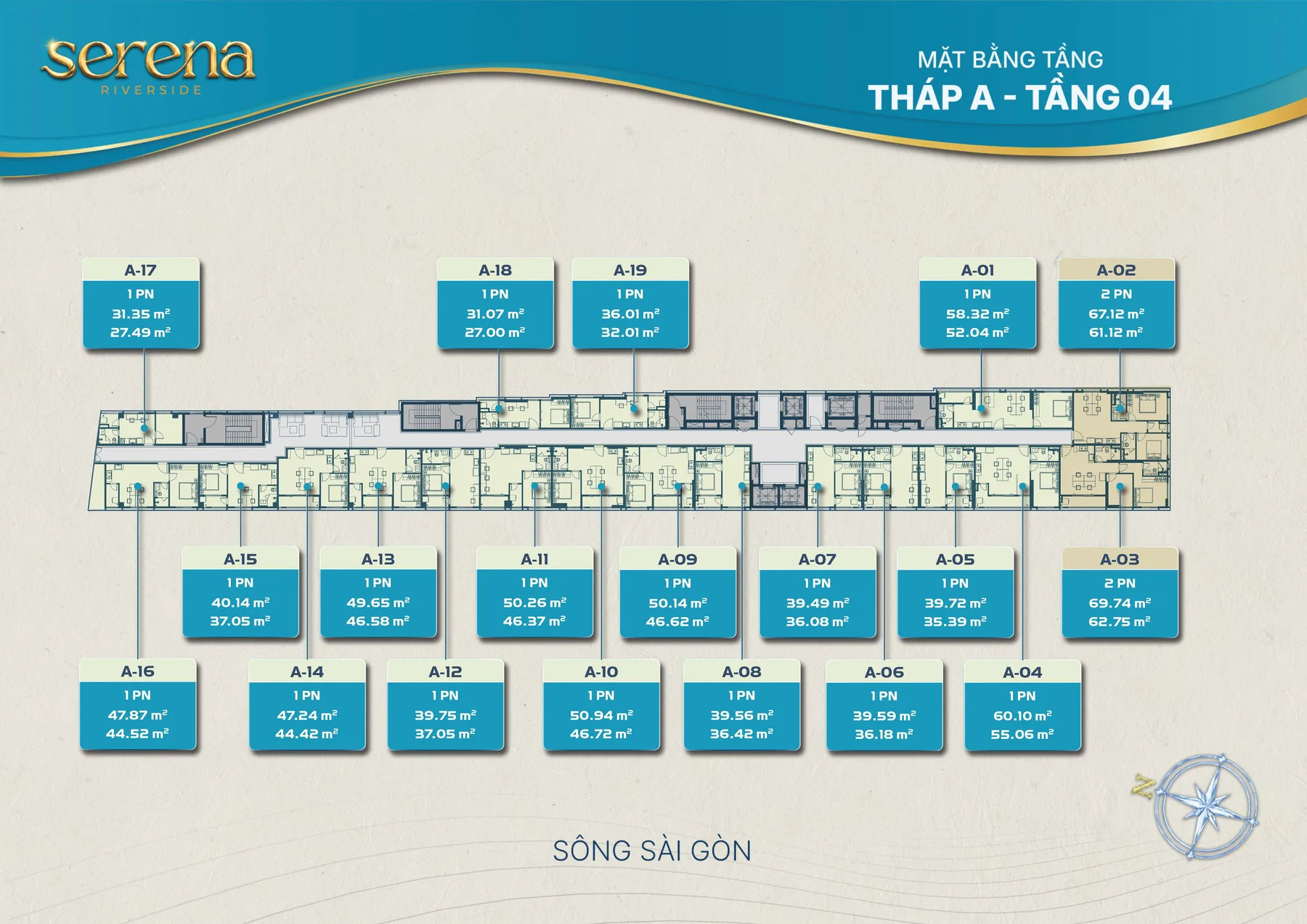 Mặt bằng tầng điển hình Serena Riverside Tháp A - Tầng 04