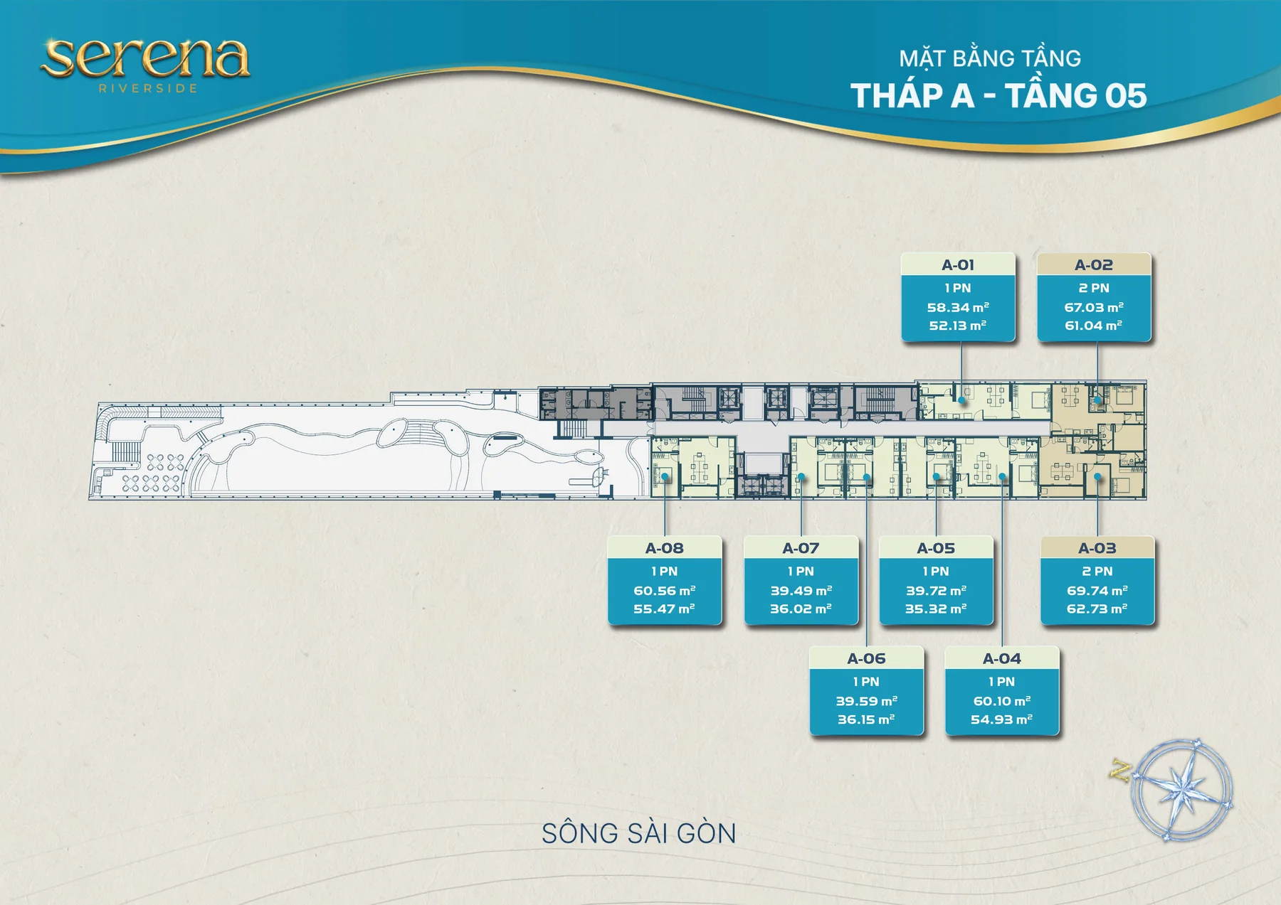 Mặt bằng tầng điển hình Serena Riverside Tháp A - Tầng 05