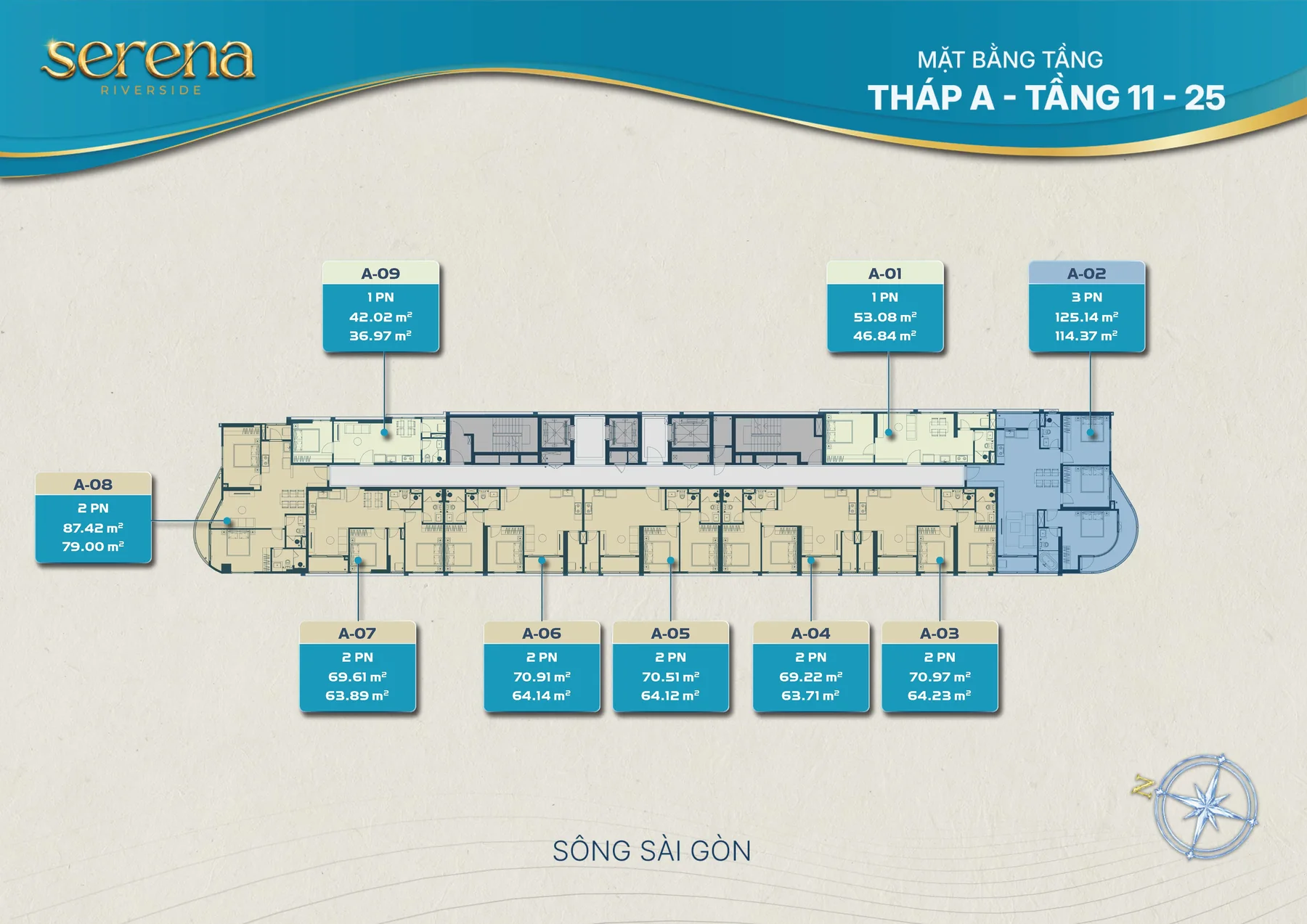 Mặt bằng tầng điển hình Serena Riverside Tháp A - Tầng 11-25