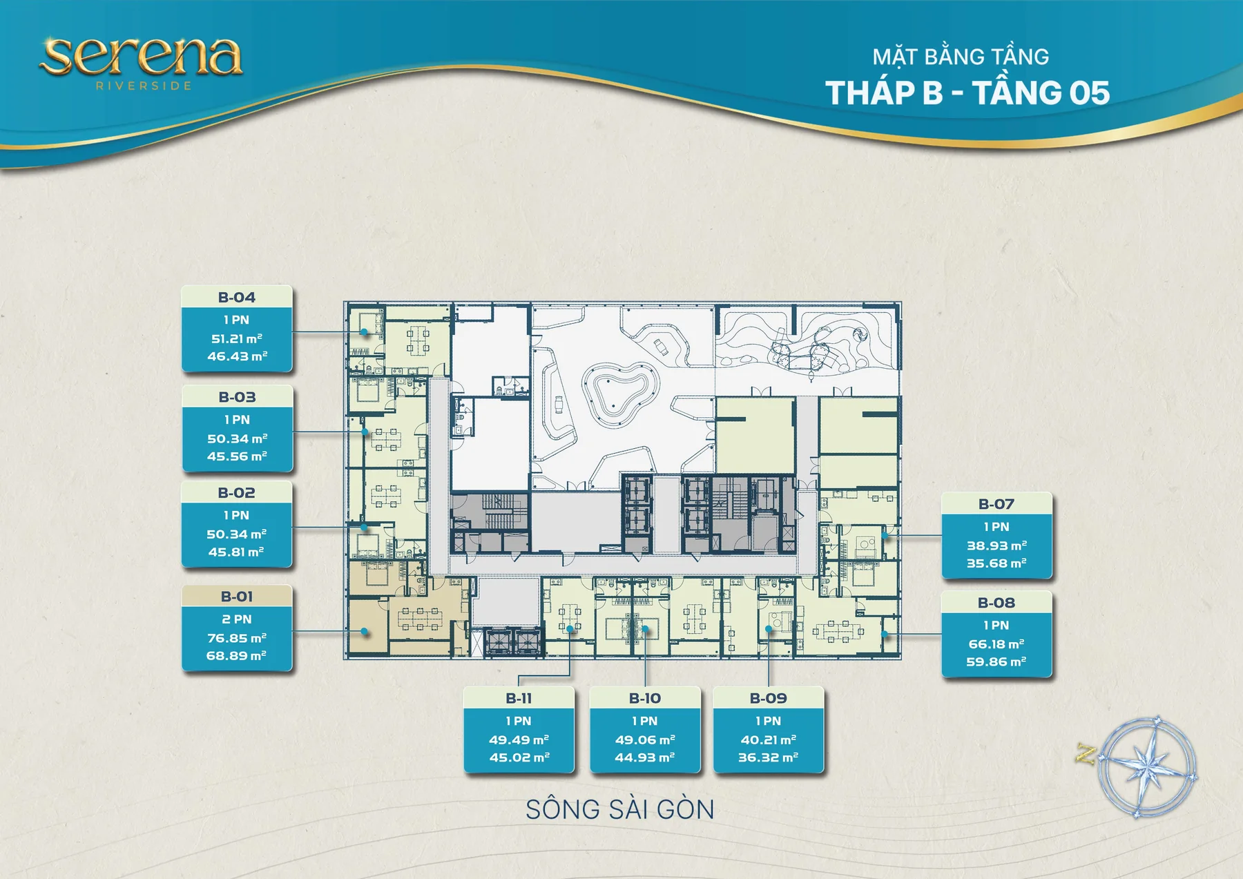 Mặt bằng tầng điển hình Serena Riverside Tháp B - Tầng 05
