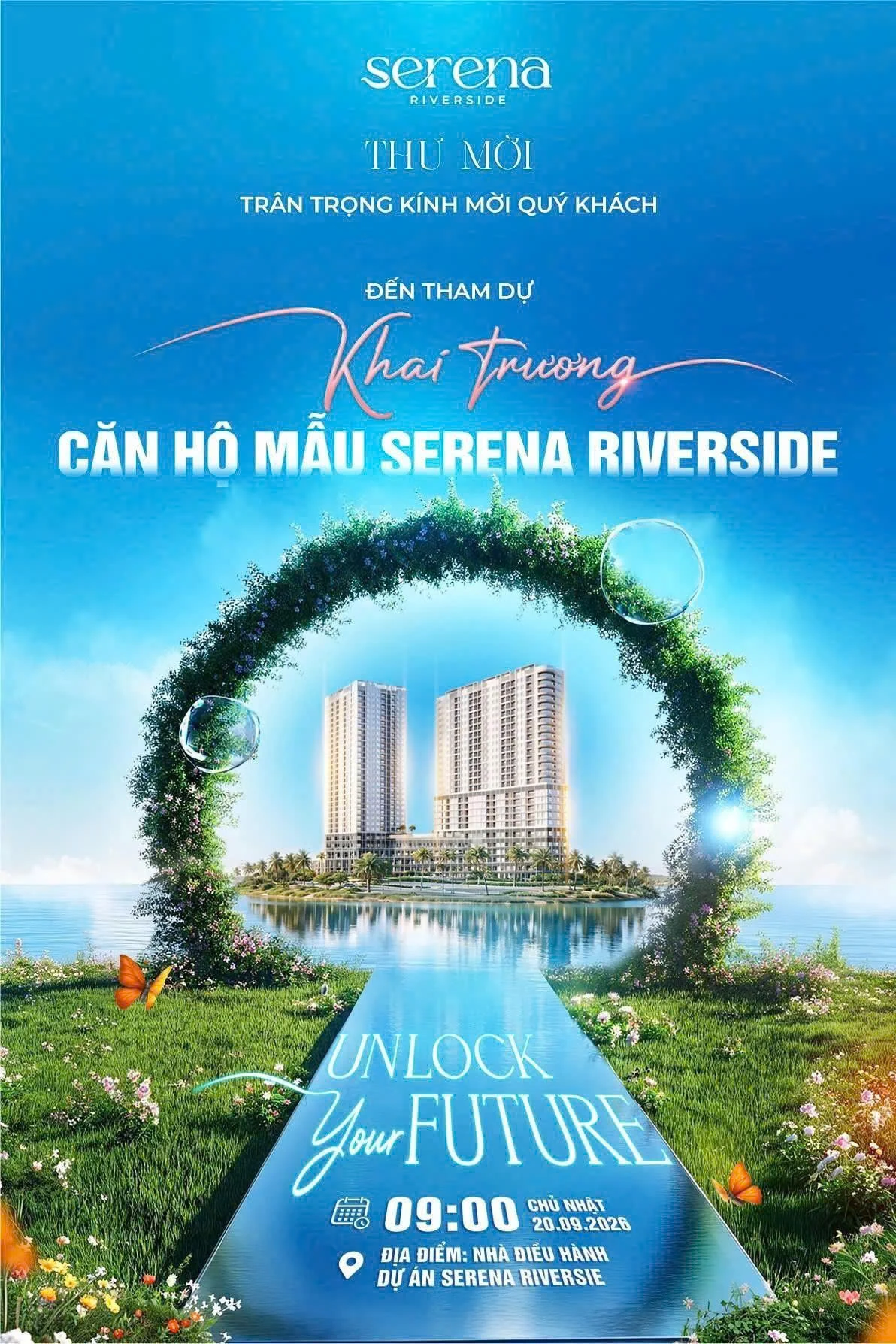 Thư mời khai trương căn hộ mẫu Serena Riverside ngày 20/09/2026